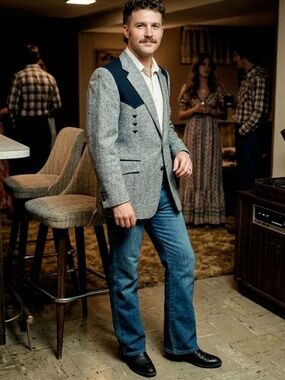 Vintage Pagano West Grey Tweed Western Sports Coat with Yoke Detail
